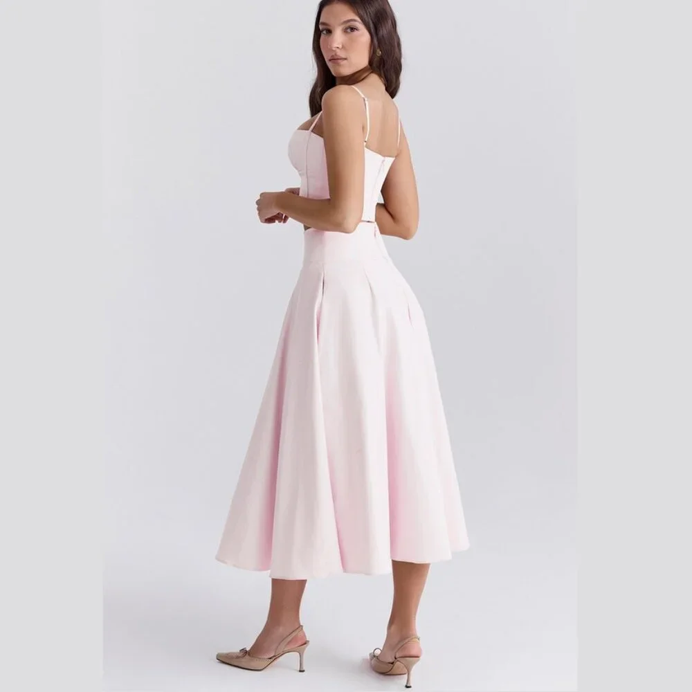 House of CB Pabla Bralette Top & Rita Midi Skirt Set Pink Small New With Tags - Picture 4 of 16